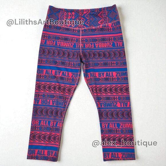 Zumba For All By All Capri Leggings Red/ Blue Size S (E106) - Picture 3 of 6